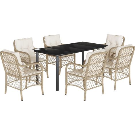 Maison Exclusive - 7-tlg. Garten-Essgruppe mit Kissen Beige Poly (1/5)