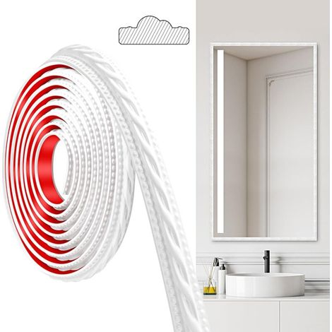 Moulures en PVC, 300cm×2cm, Autocollantes, Pour Plafonds, Moulures Murales Pour Bordures de Murs, Cadres de Miroirs, Plafonds, Plinthes, Armoires (Blanc)