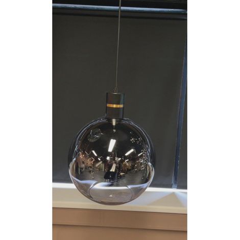 Suspension Boule en Verre Fumé avec Détails Dorés Ø 30 cm Douille E27 Câble Réglable - PANGIVO