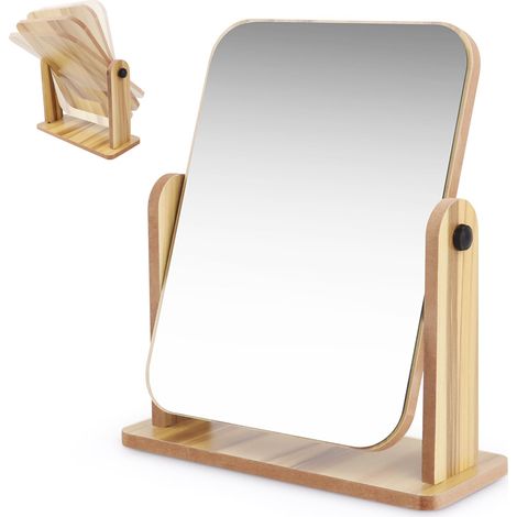 Miroir de Table en Bois Transparent Sur Pied à 360 Degrés - Miroir Rotatif Pour Maquillage de Bureau et Chambre (1/5)