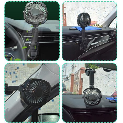 Ventilateur Voiture Fixation Ventouse USB Rechargeable Pliable Murale Rotation 360° Portable Puissant (1/5)