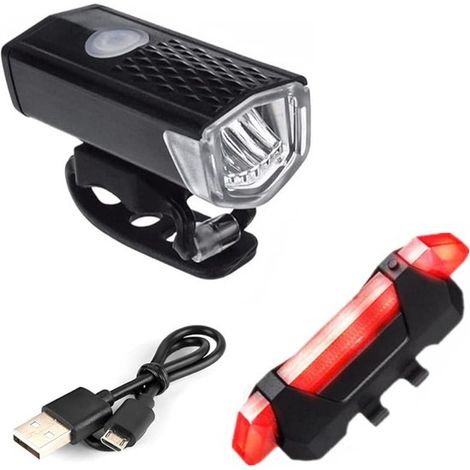 Kit d'éclairage de vélo LED rechargeable USB - Phare avant et feu arrière - Pour vélo de course, VTT et vélo de ville (1/5)