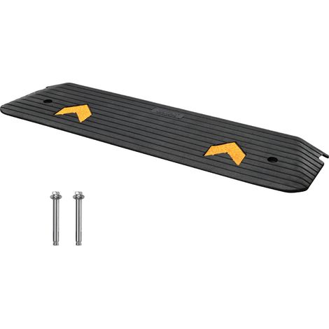 Rampe de Seuil Hauteur 2,5 cm Rampe Trottoir Caoutchouc avec 1 Canal Capacité Charge 15 tonnes Surface Texturée Antidérapante pour Fauteuil Roulant Voitures Scooters Quai Garage 113x24,1x2,5 cm (1/5)