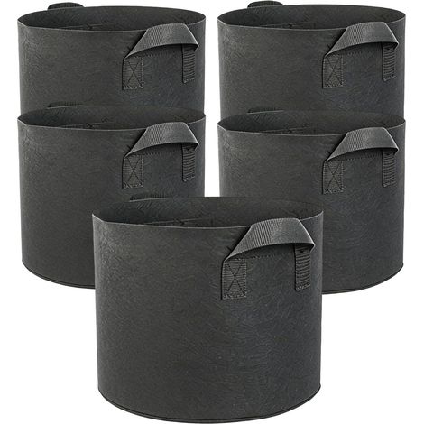 Lot de 5 pots en tissu non tissé (3 gallons), avec poignées renforcées, respirants pour légumes et fleurs. (1/5)