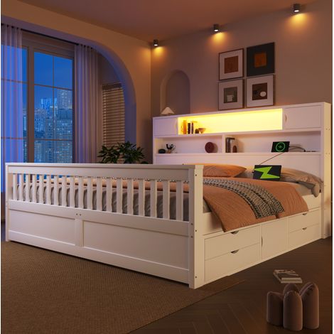 letto contenitore 180x200 con cassetti LED bianco HAVRYA (1/5)