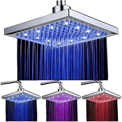 Pommeau de Douche Led, 8 pouces Carre Contrôle de la Température, 3 Changement de Couleur ABS Chrome Terminé, 12pcs Led Pommeau de Douche pour la Salle de bain
