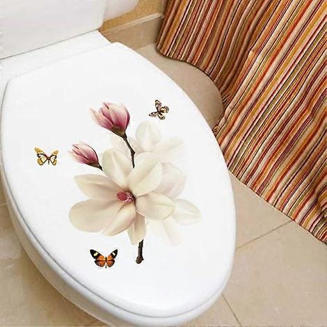 Blumenmuster-Aufkleber für WC-Sitzdeckel, abnehmbare, selbstklebende WC-Dekoration, Vinyl-Tapete mit Blumenmuster für Badezimmer, WC (1/5)