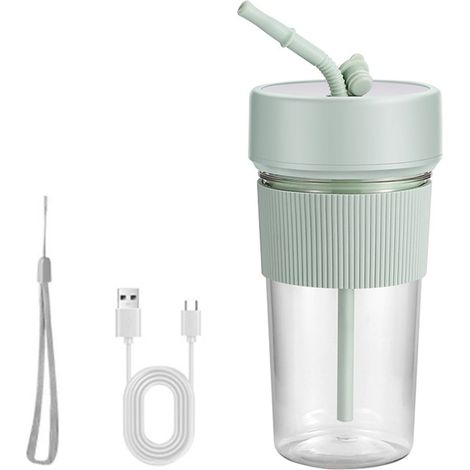 Kleiner, tragbarer elektrischer Entsafter mit Strohhalm, wiederaufladbarer Fruchtmixer, Mini-Entsafter für drinnen und draußen (grün)