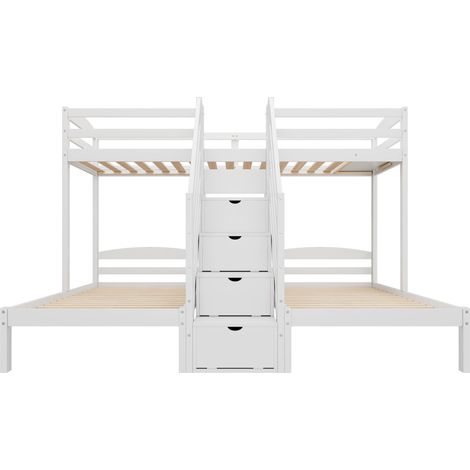 Letto a soppalco triplo 90 x 200 cm in pino bianco con scala contenitore e cassetti (1/5)