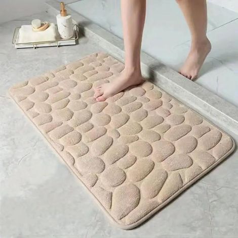 Tapis de bain antidérapant - Tapis de douche lavable absorbant - Tapis de sécurité et de confort pour la salle de bain et la chambre à coucher - Accessoire décoratif (beige) (1/5)