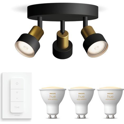 Philips Hue Conduit Aufbauspot mit 3 Lichtpunkten GU10 (Gold/Schwarz) Warm bis Kaltweißes Licht - Inkl. 1 Dimmschalter - White Ambiance (1/5)