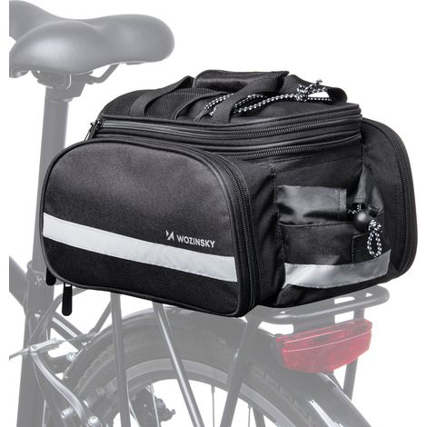 Borsa portapacchi per bici con tasche e tracolla 27L nera (1/5)