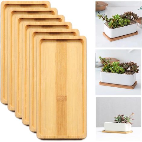 Lot de 6 Plateaux, Bambou, Rectangulaire, Bois,, Thé, Café, Gâteau, Bureau, Salon