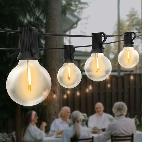 Green Mobility-7,6M Guirlande Lumineuse Exterieur avec 12 G40 Ampoules et 1 Ampoules de Rechange IP45 Imperméable Extérieur Intérieur Guirlande pour Jardin Patio Café Blanc Chaud [Classe énergétique A (1/5)