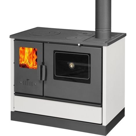 Poêle à bois - BALKAN ENERGY - 4020 - 7.9 kW - Four et plaque de cuisson - Blanc