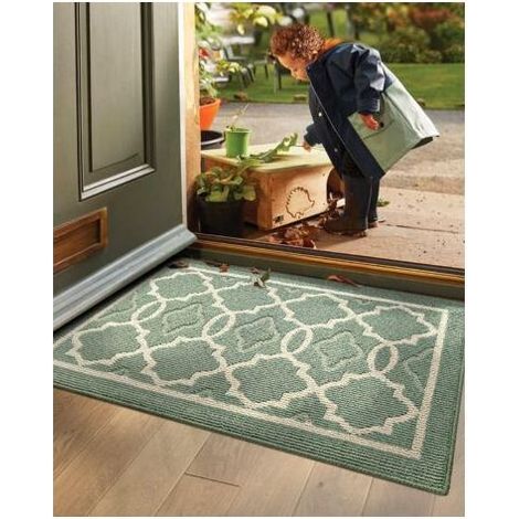 Paillasson antidérapant 50 x 80 cm – Tapis de porte absorbant et résistant – Lavable en machine – Base caoutchouc TPR vert (1/5)