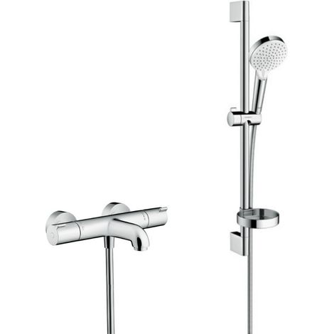 Hansgrohe Ecostat 1001 CL Pack Thermostatischer Wannen-/Brausemischer + Crometta Vario Brauseset mit Seifenschale