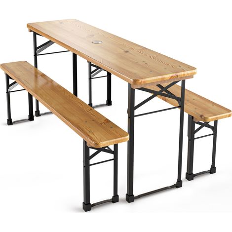 3tlg Bierzeltgarnitur klappbar Holz BT22, 170x46cm