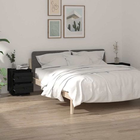vidaXL Bedside Cabinets 2 pcs Black 40x35x50 cm Solid Wood Pine (1/5)