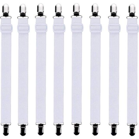 8Pcs (18-35cm) Tendeur Drap Housse Lit Drap Réglable,Tendeurs de Maintien,Convient à Tous Lits et Matelas,Blanc (1/5)