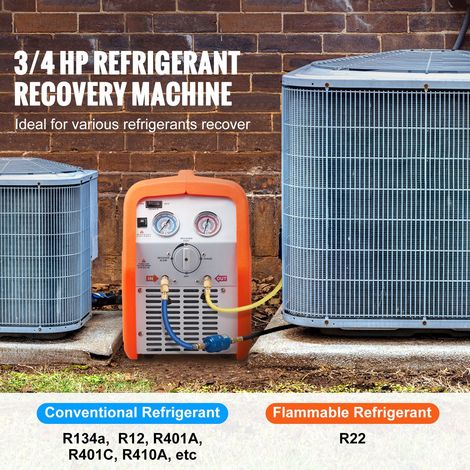 Unité portable récupération frigorigène 3/4 HP 220-240V 60Hz avec sécurité haute pression pour R134A R22 R410A clim auto et CVC liquide vapeur (1/5)
