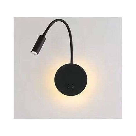 Lampe de lecture de chevet LED 3 + 8W Lampe de lecture LED flexible Swan (Noir) Applique murale Lampe de lecture LED avec interrupteur Blanc chaud 3000K Moderne (1/5)