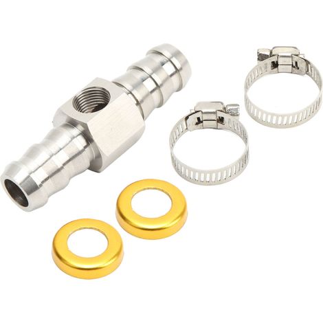 Pieza en T de acero inoxidable 304 para línea de combustible con sensor de presión y abrazadera para líneas de caja de cambios, refrigerante y carburador (1/2 pulgada) (1/5)