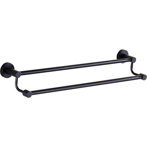 Porte-serviettes double en acier inoxydable noir pour salle de bain, cuisine ou fixation murale (1/5)
