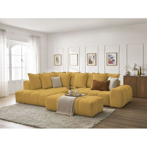 BOBOCHIC - Canapé d'angle L convertible coffre EVEREST tissu chiné avec pouf Angle gauche Jaune (1/5)