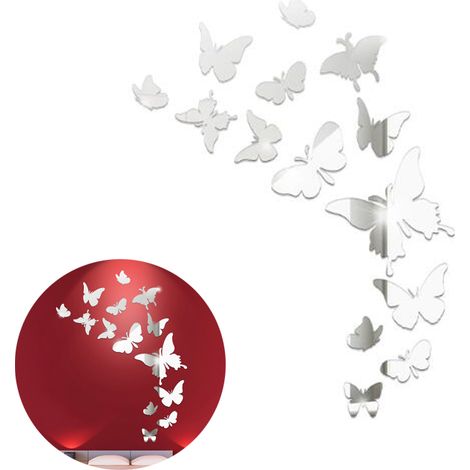 Sticker Mural Papillon 3D - Miroir Acrylique - Décoration Murale pour Chambre Salon Bureau - 25 Pièces (1/5)