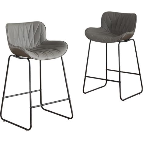 Wahson Sgabelli bar Set di 2, Moderna Sedia da Cucina in Ecopelle, Sgabello da Bar con Schienale e Gambe in Metallo, Grigio