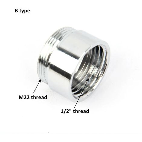 Raccord fileté M22 vers 1/2" en acier inoxydable (mâle 22, femelle 112) pour flexible de douche de salle de bain et robinet de cuisine. Adaptateur pour robinet d'eau. (1/5)