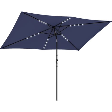 Parapluie de jardin 3 x 2 m avec lumière solaire LED, couverture parasol, parapluie patio marché extérieur, bleu marin