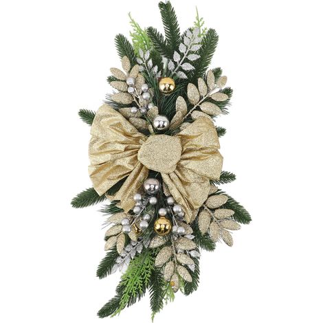 Kabellose Weihnachtstreppendekoration, 60 x 30 cm, PVC, realistisch und edel, gelb, ohne Beleuchtung (1/5)