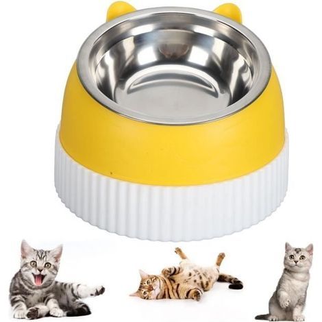 Erhöhter Katzennapf mit 15° Neigung. Aus rutschfestem Kunststoff. Enthält zwei Näpfe für Katzen und Welpen. (1/4)