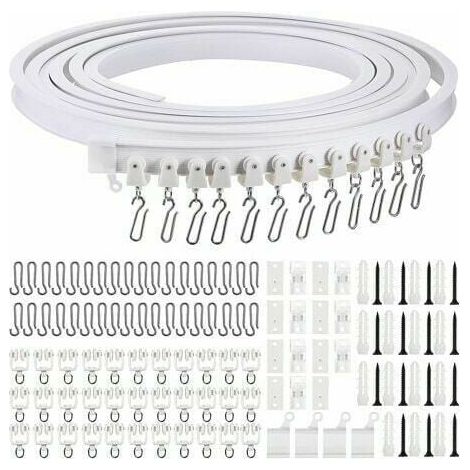 Rail de rideau incurvé au plafond pliable de 5 mètres Rail de rideau incurvé flexible pour rail de rideau souple pour rail de rideau avec crochets de rideau en métal, séparateur de pièce pour rideaux (1/4)