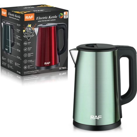 Bouilloire électrique (verte) aux normes européennes, 2,5 L, haute puissance, double paroi, arrêt automatique et protection anti-surchauffe. (1/5)