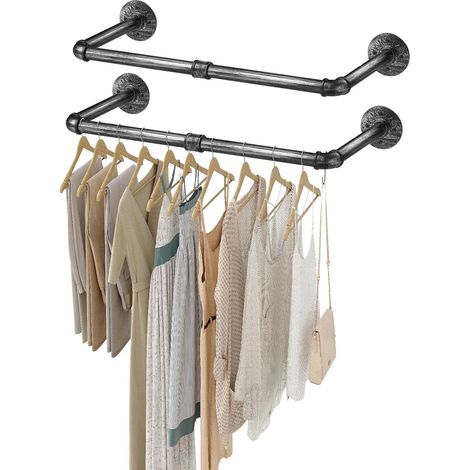 2pcs 60cm Tringle à Vêtement Mural Capacité de Charge de 25kg Amovible Barre de Penderie Murale 60x25cm Portant à Vêtements Murale Industriel pour Entrée Vestiaire Salle de Bain Restaurant-Noir (1/5)