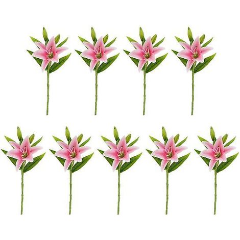 Lot de 9 lys artificiels pour Pâques, lys tigrés blancs réalistes, centre de table pour mariage printanier, décoration intérieurerose foncé (1/5)