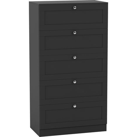 Altino 5 Drawer Chest of Drawers Bedroom Clothes Storage Unit, Black