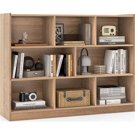 COSTWAY Wood Storage Cube Bookcase 3 Tier 8 Cube Open Shelf Storage Cabinet (1/5)