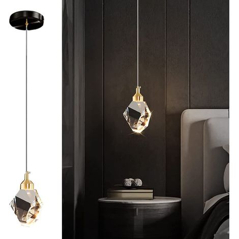 Suspension En Cristal Moderne, Suspension En Cristal LED 3 Couleurs, Pour îlot De Cuisine Chambre Salon éclairage De Salle à Manger (Noir, 1-Head) (1/5)