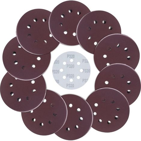 Lot de 50 disques abrasifs auto-agrippants grain 320, diamètre 125 mm, pour ponceuse excentrique, finition parfaite sur bois et métal (1/5)