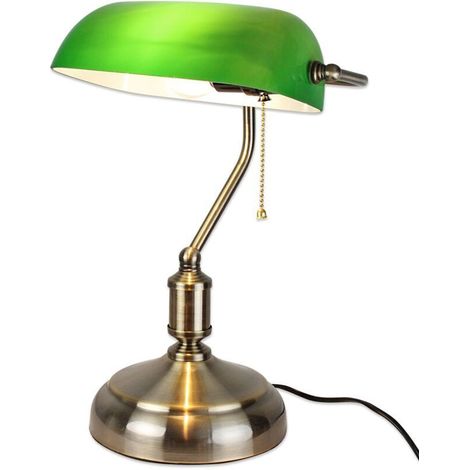 Lampe de bureau vintage verte en opaline – Douille E27 jusqu'à 60W – Socle lesté pour stabilité – Abat-jour orientable 360°（Aucune source de lumière）