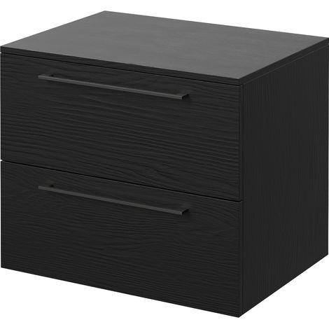 Napoli 460 Nero Oak 600mm Wall Mounted 2 Drawer Vanity Unit for Countertop Basins - 600mm - Gunmetal Grey 320mm Handle