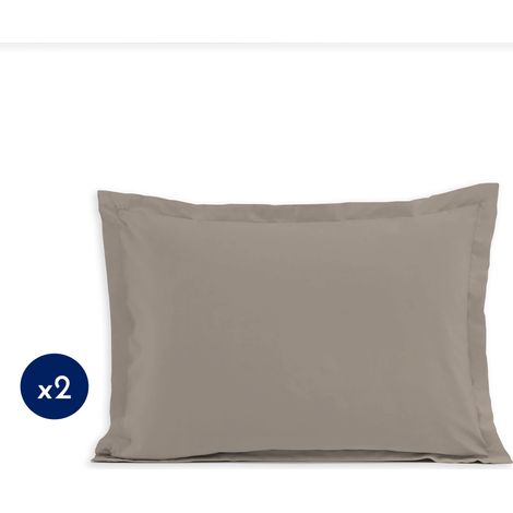 Lot de 2 taies rectangulaires coton 57 fils Beige 50x70 cm