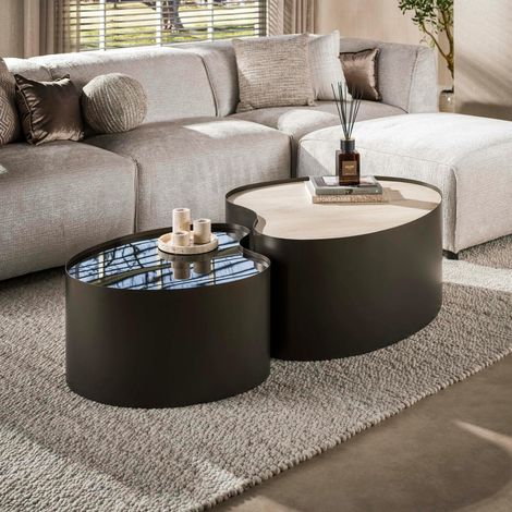 Table basse design organique céramique verre fumé (lot de 2) MAHAL (1/5)