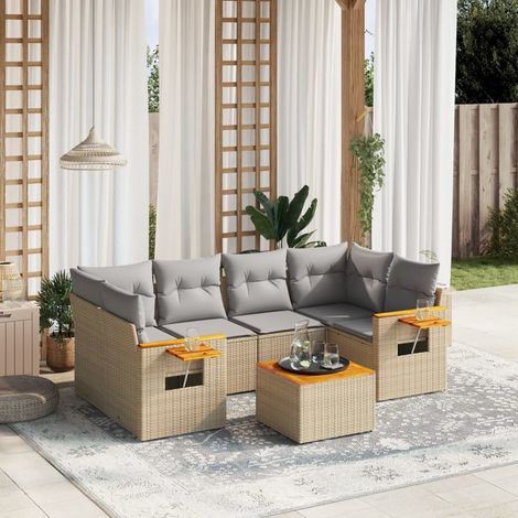 Set sofás de jardín 7 piezas y cojines ratán sintético beige vidaXL (1/3)