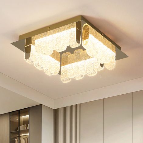 4-Light LED Acrylic Flush Mount Ceiling Lamp, 32cm Square Gold Ceiling Light for Living Room, Closet & Entryway (1/5)