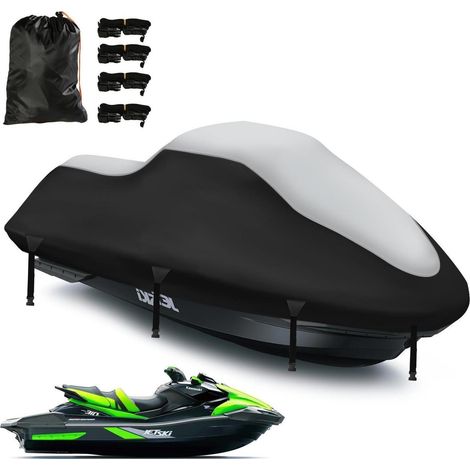 Jet Ski Abdeckplane 900D Nano Beschichtung Wasserdicht UV Beständig 320-343cm Silber Schwarz (1/5)
